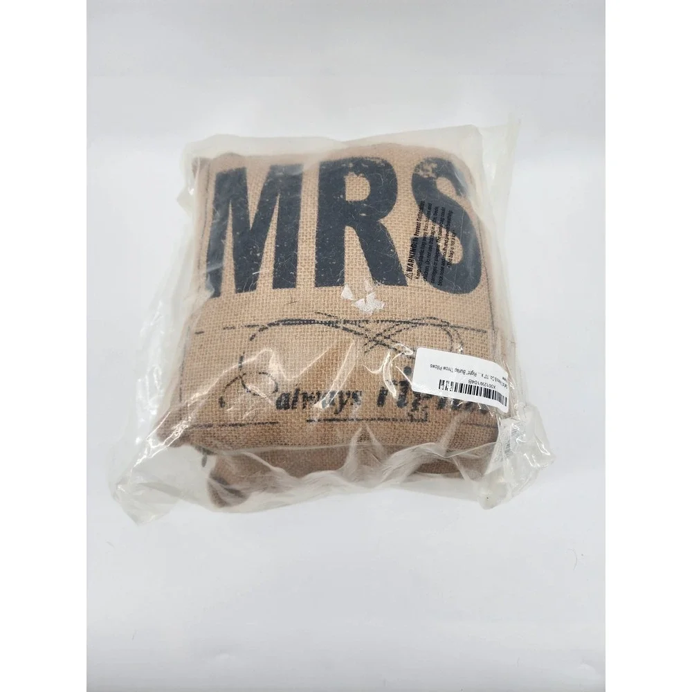 Mr‎ and Mrs Burlap Throw Pillows Set of 2 Rustic Brown small